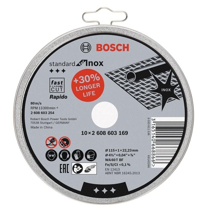 Bosch 115x1 mm Standart (10'lu Paket) Paslanmaz Kesme Taşı Rapido - 2608603254