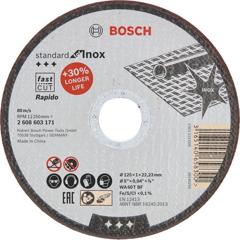 Bosch 125x1 mm Standart Paslanmaz Kesme Taşı Rapido (25'li Paket) - 2608603171