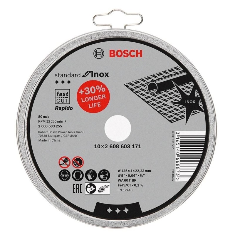 Bosch 125x1 mm Standart (10'lu Paket) Paslanmaz Kesme Taşı Rapido - 2608603255